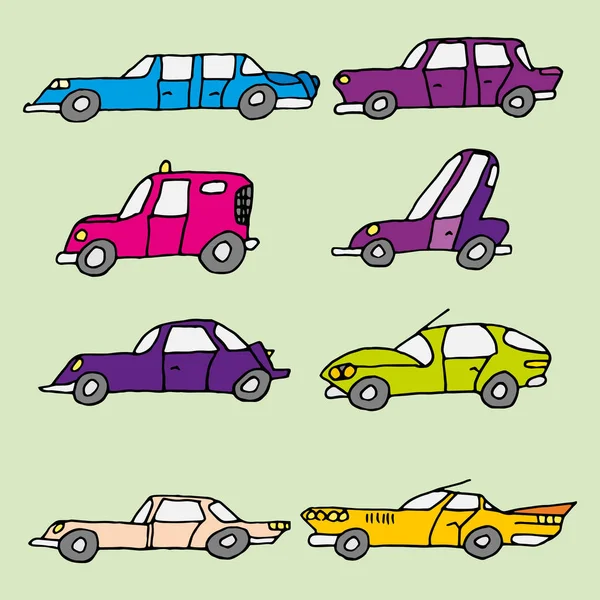 Conjunto de dibujos a mano alzada vectorial de varios coches — Vector de stock