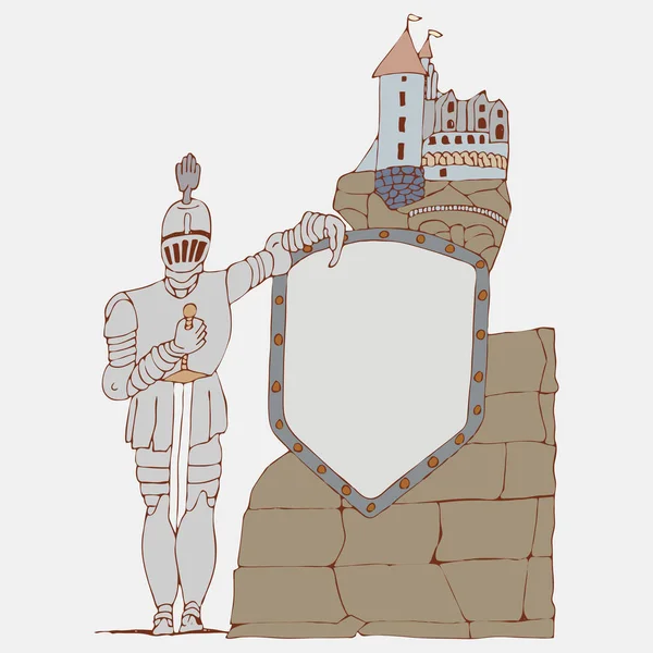 Kılıçlı ve kalkanlı Ortaçağ Şövalyesi 