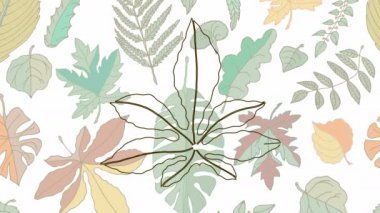 Sonbahar temalı animasyon video taslağı, düşen sonbahar yapraklarının arka planında güzel bir yaprak çizilir