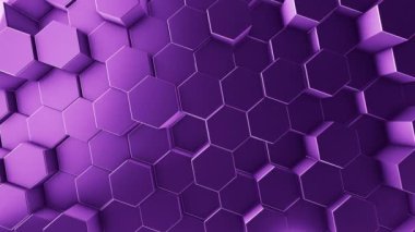 Birbirlerine göre rastgele hareket eden altıgen silindirlerden menekşe arkaplanının canlandırılmış 3d çizimi