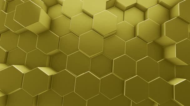 六角形の円筒からランダムに相対的に移動する黄金の背景のアニメーション3Dイラスト — ストック動画