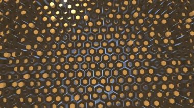 Işıklı canlandırılmış 3d arkaplan ve delikli panelden çekilebilir altıgen çubuklu gölgeler