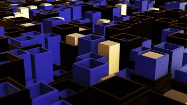 Karmaşık bir şekilde dikdörtgen renkte aydınlatılmış gölgeli üç boyutlu objelerin tam ekran ve animasyon arkaplanı halinde hareket ettirilmesi