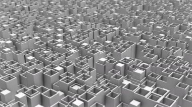 Karmaşık bir şekilde dikdörtgen şeklinde gri renkte aydınlatılmış, gölgeli nesneler tam ekran ve animasyon arkaplanda çift sıra yerleştirilmiştir.