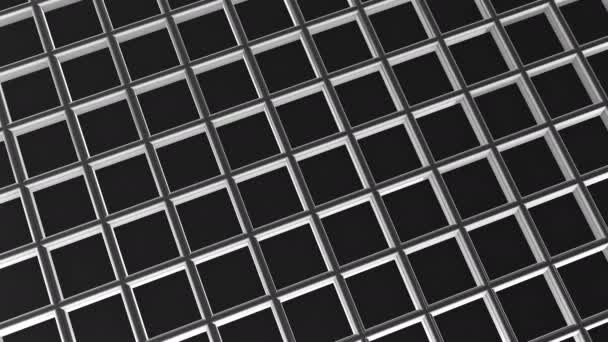 動く正方形の空のセルが均等に配置されたアニメーション3D黒と白の背景 使用される外部照明と影マップ — ストック動画