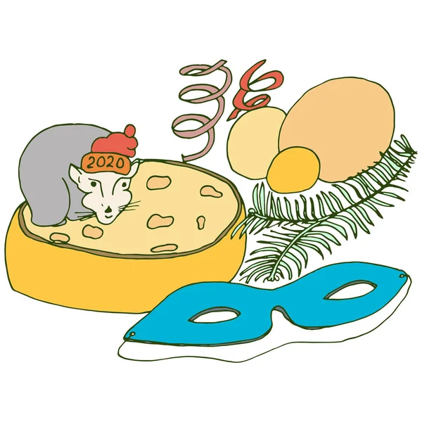 Neujahrskarte mit dem Symbol des Jahres 2020 — Stockvektor