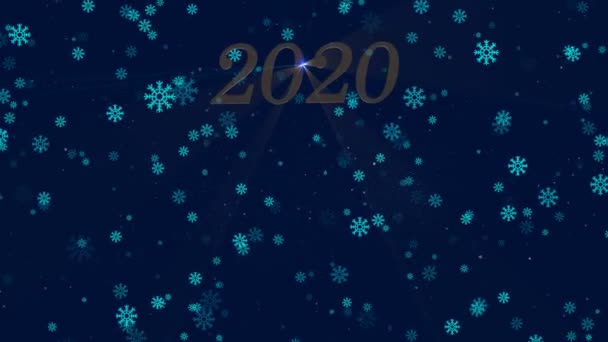 在深蓝色空间飘扬的雪花的背景下 生动活泼的圣诞小品预祝2020年快乐 — 图库视频影像