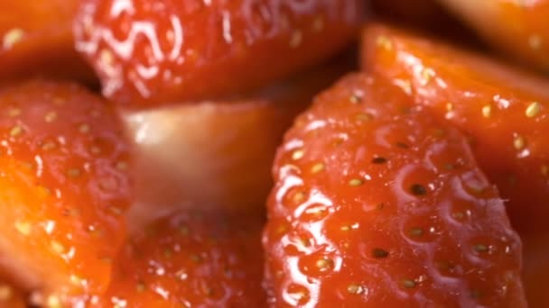 Φρούτα Φράουλα Παντοπωλείο Βίντεο Φόντο Κοντινό Πλάνο Μακροεντολή Αργή Περιστροφή — Αρχείο Βίντεο