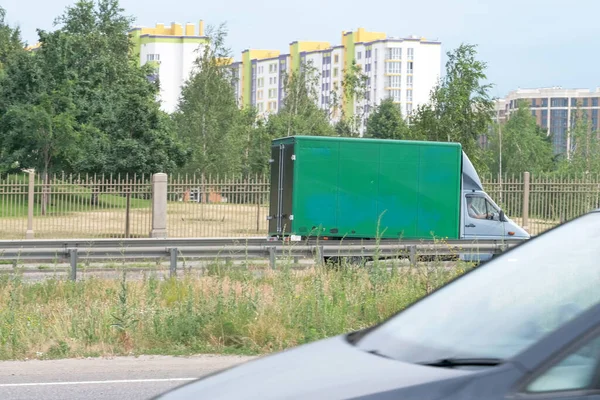 Ville Paysage Anneau Contournement Route Kiev Été Nuageux Jour Voiture — Photo