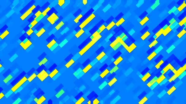 コンピュータアニメーションスクリーンセーバーの抽象的な青の背景と動きのある色の長方形の形 — ストック動画