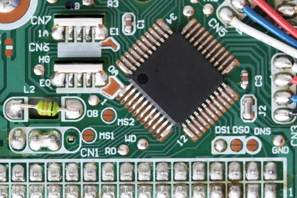 Cyfrowa Płytka Obwodu Elektronicznego Urządzenia Chipami Innymi Szczegółami Makro Fotografia — Zdjęcie stockowe