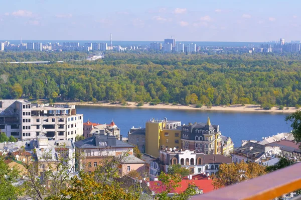 Vue Rivière Dniepr Des Quartiers Résidentiels Kiev Depuis Rive Droite — Photo