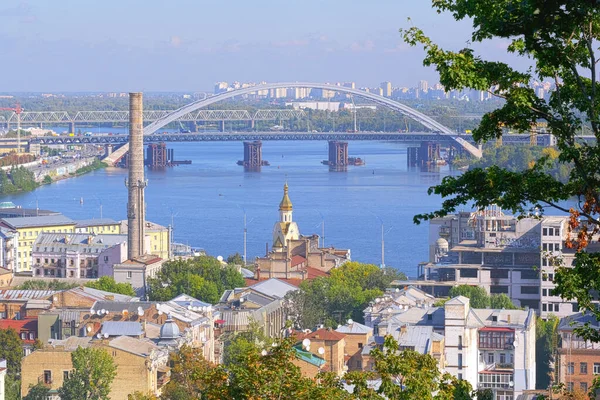 Vue Rivière Dniepr Des Quartiers Résidentiels Kiev Depuis Rive Droite — Photo