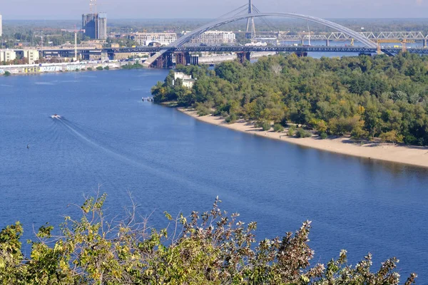 Vista Rio Dnieper Áreas Residenciais Kiev Partir Alta Margem Direita — Fotografia de Stock