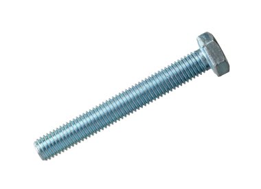 Beyaz bir arka plan üzerinde izole büyük uzun metal cıvata.