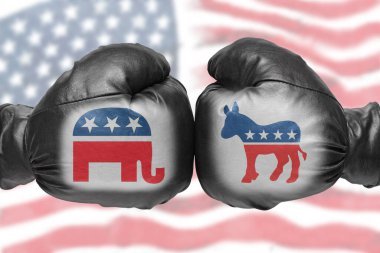 Two boxing glove isolated on a white background. Republican Party vs Democratic Party clipart