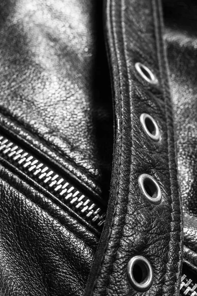 Black Leather Jacket Close — Stock Photo, Image