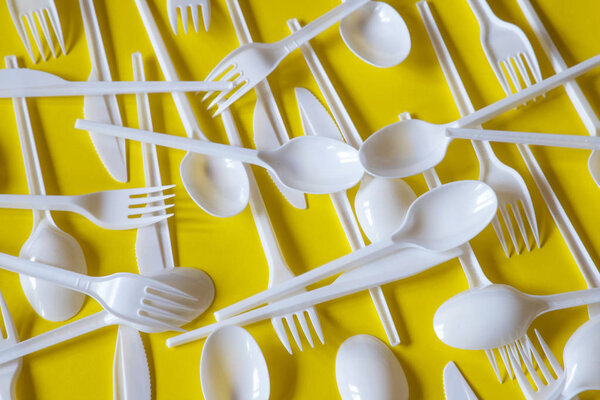 Plastic disposable cutlery, forbidden in European Union.