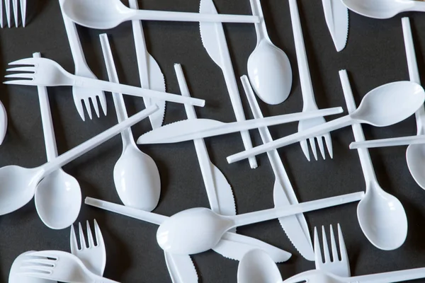 Plastic disposable cutlery, forbidden in European Union.