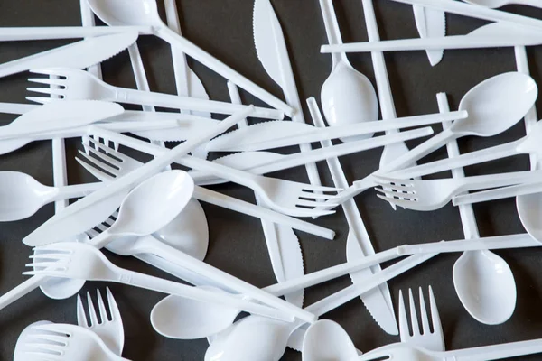 Plastic disposable cutlery, forbidden in European Union.