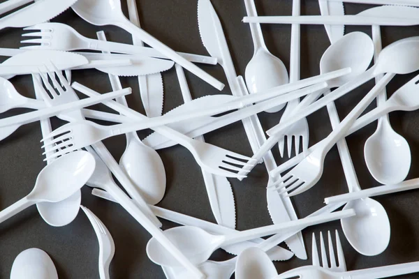 Plastic disposable cutlery, forbidden in European Union.