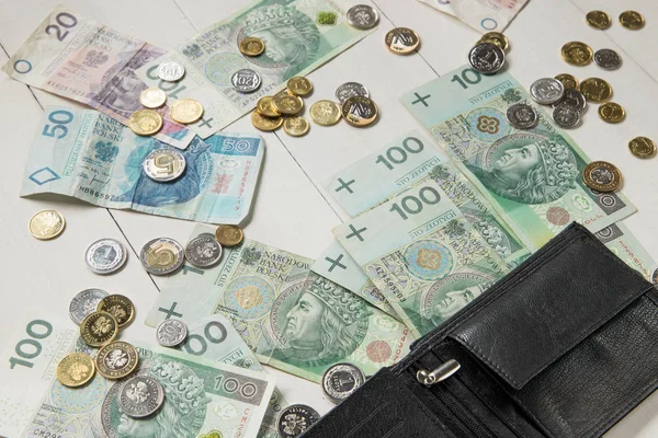 Läder Plånbok Med Polska Pengar Affärsidé Bakgrund — Stockfoto