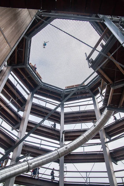 Tatra montains manzaralı ağaçların arasında ahşap yol, adlı 