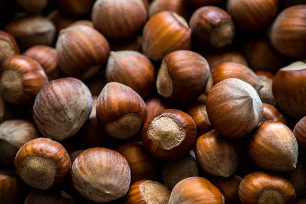 Naturlig Hasselnötter Bakgrund Mat Foto Koncept — Stockfoto