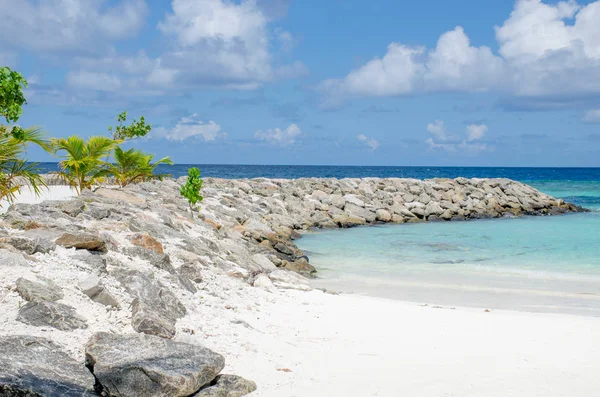 Isla Maldivas Paisaje Playa Del Océano Barco — Foto de Stock