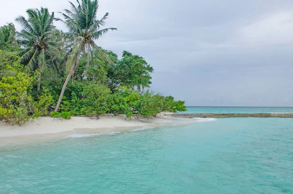 Isla Las Maldivas Fiholhohi Paisaje Playa Con Agua Azul Del — Foto de Stock