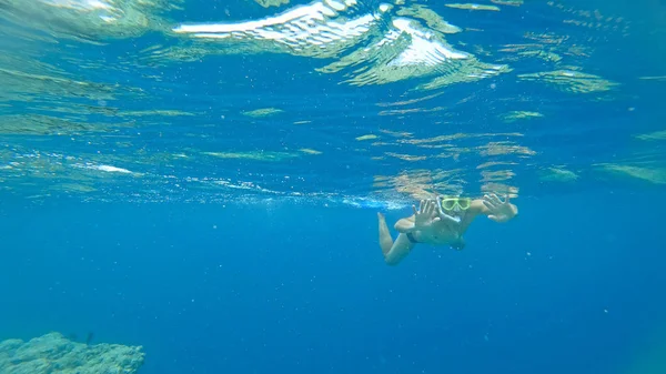 Persona Océano Bajo Agua Una Máscara —  Fotos de Stock