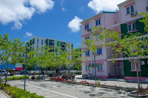 Stadslandskapet Hulhumale Maldiverna Stockfoto