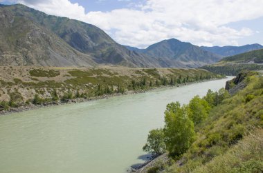 Dağ manzarası Altay Rusya dağlar arasında nehir