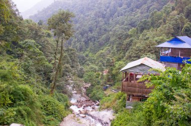 Nepal Himalayaları 'nın dağlarındaki manzara evi