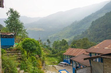 Nepal Himalayaları 'nın dağlarındaki manzara evi