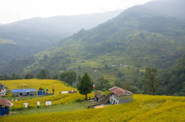 Casa Paisaje Las Montañas Nepal Himalaya —  Fotos de Stock