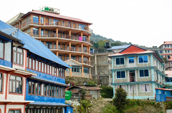 Táj Házak Hegyekben Nepál Ősz Himalája — Stock Fotó