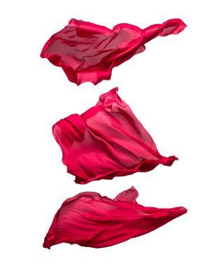 Soyut kırmızı kumaş parçası uçan, yüksek hızlı stüdyo çekimi