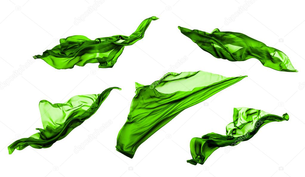 abstract piece of green fabric flying, high-speed studio shot