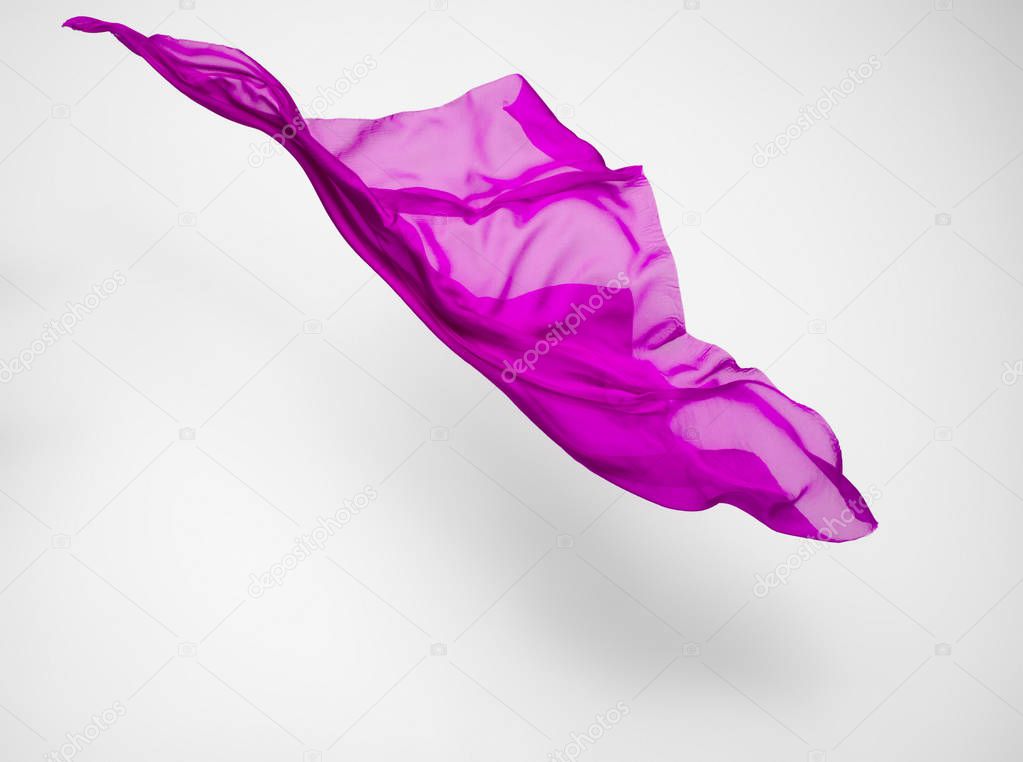 abstract piece of purple fabric flying, art object, design element