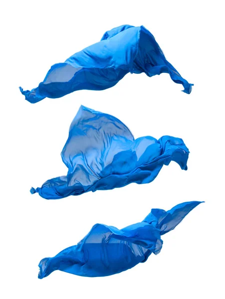 Abstraktní Kus Modré Látky Létání Vysokorychlostní Studio Záběr — Stock fotografie