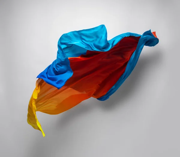 Abstract Pieces Multicolored Fabric Flying High Speed Studio Shot — Stock Photo, Image