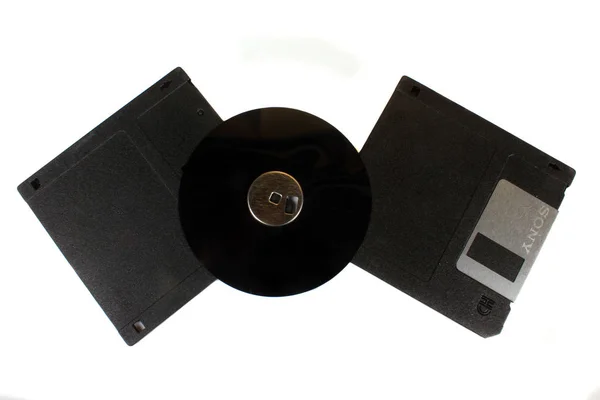 Set Floppy Disk Con Disco Magnetico Aperto Mezzo Quale Trova — Foto Stock