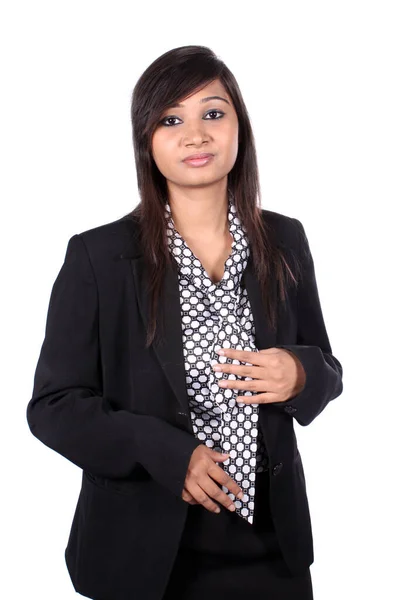 Une Femme Affaires Indienne Intelligente Dans Tenue Professionnelle Sur Fond — Photo