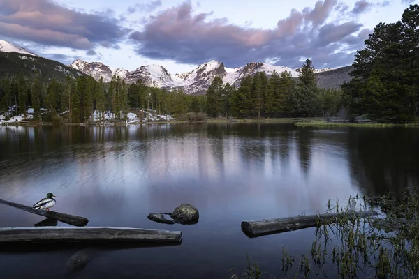 Wschód słońca nad jeziorem Sprague w Rocky Mountain National park — Zdjęcie stockowe