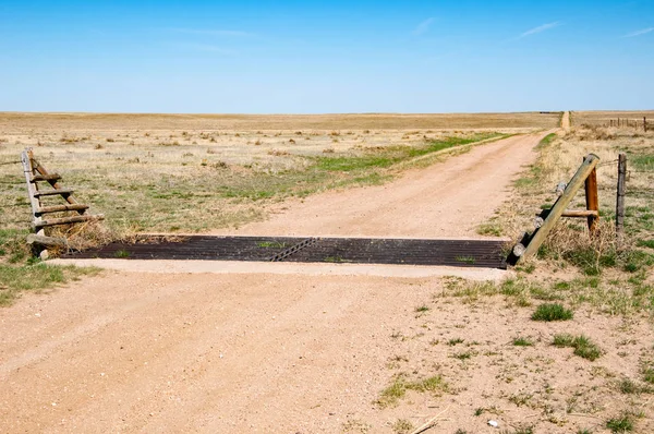 Cattle Guard Line Fence Allows Vehicles Continue Opening Gate — Stock Photo, Image