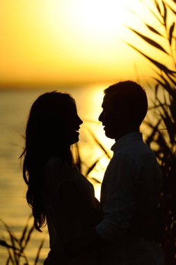 siluet turuncu renk günbatımı bir arka plan üzerinde çiftin