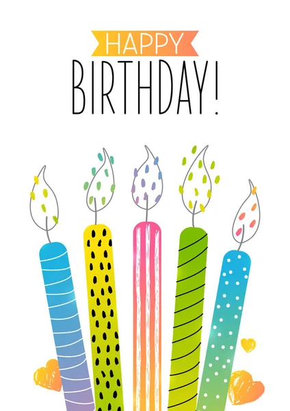 Tarjeta Felicitación Cumpleaños Con Velas Pastel Color — Vector de stock