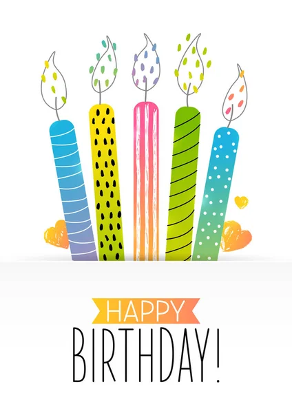 Tarjeta Felicitación Cumpleaños Con Velas Pastel Color — Vector de stock