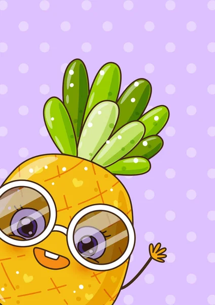 Niedliche Kleine Ananas Auf Lila Hintergrund — Stockvektor
